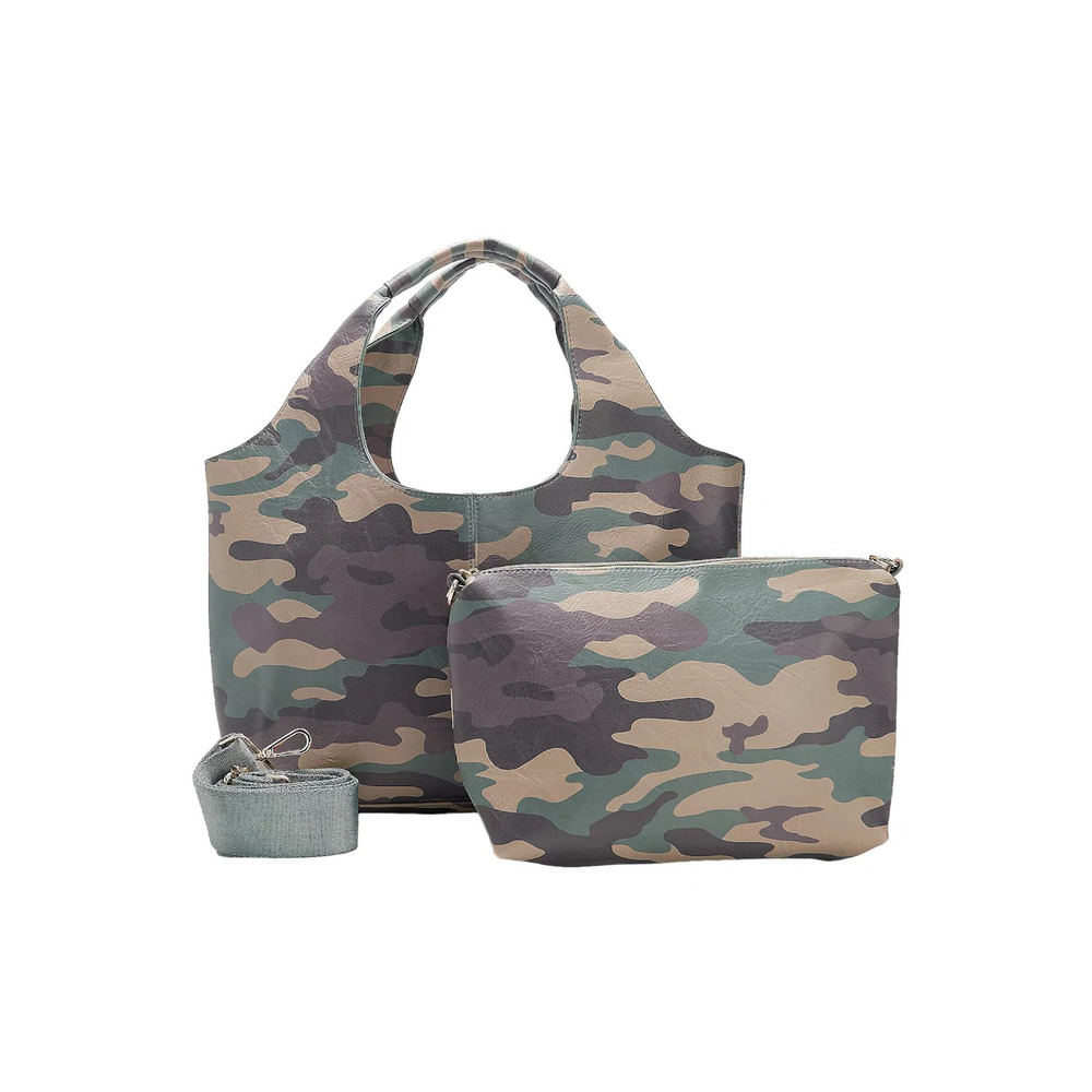 Ahdorned Faux Leather 2-in-1 Hobo with Interior Lining & Pouch Army